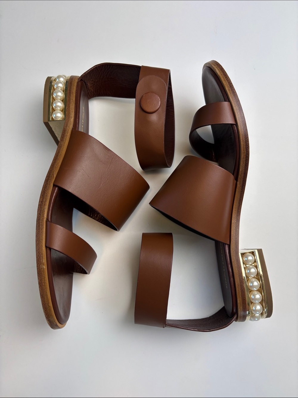 Nicholas Kirkwood Casati Tan Leather Pearl Heel Ankle Strap Sandals EU 40.5